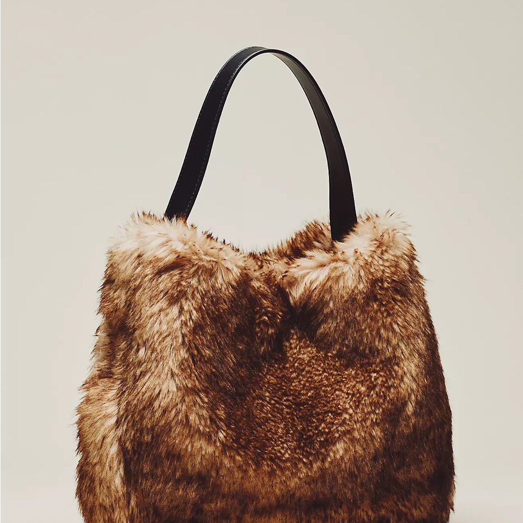 Anthropologie Faux Fur Slouchy Bucket Tote Bag